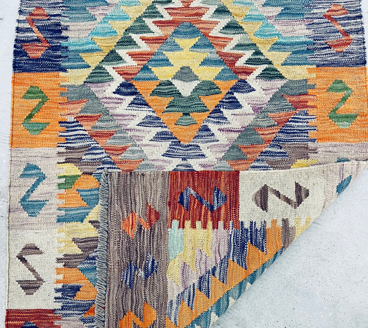 AFGHAN BOHO VEG DYE KILIM PURE-WOOL RUG (100 x 156 cm)