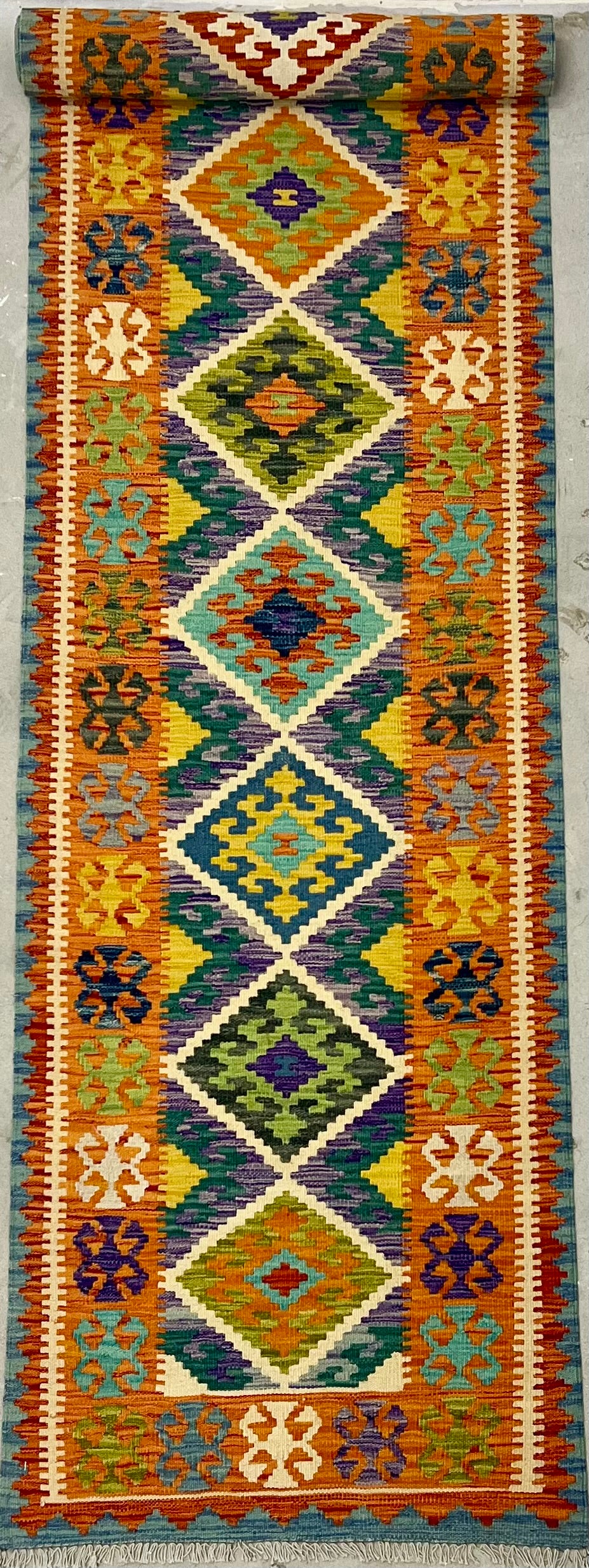 MULTICOLOUR AFGHAN BOHO KILIM RUNNER (78 x 400 cm)