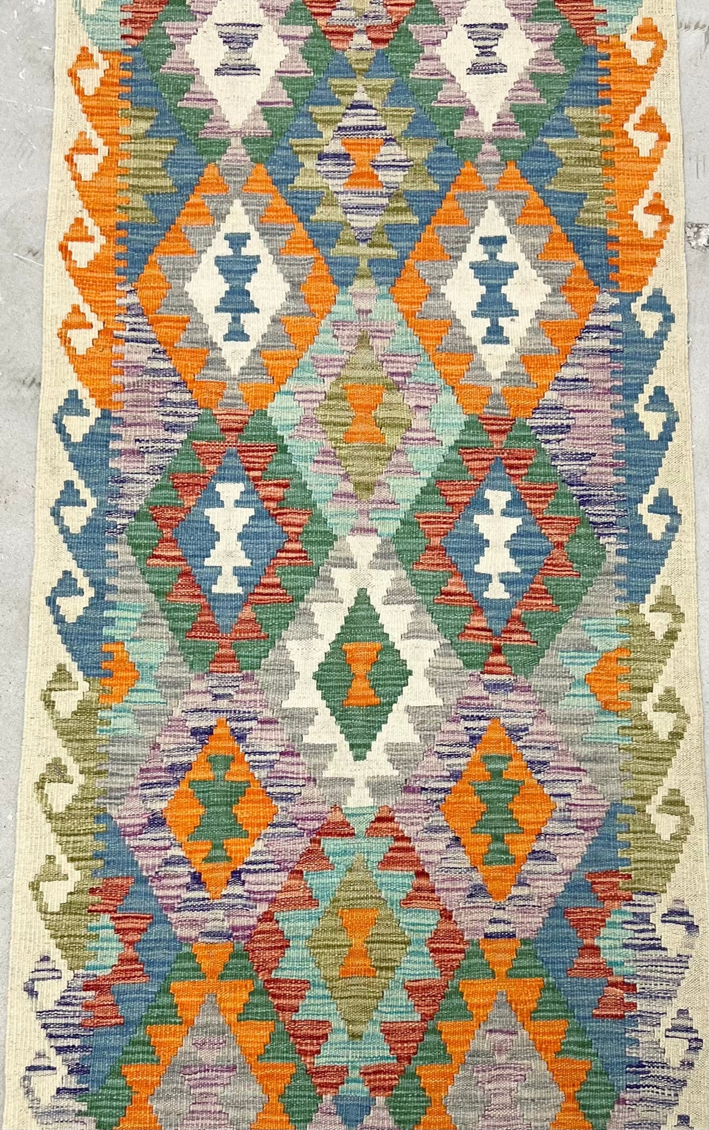 MULTICOLOUR AFGHAN BOHO KILIM RUNNER (80 X 283 cm)