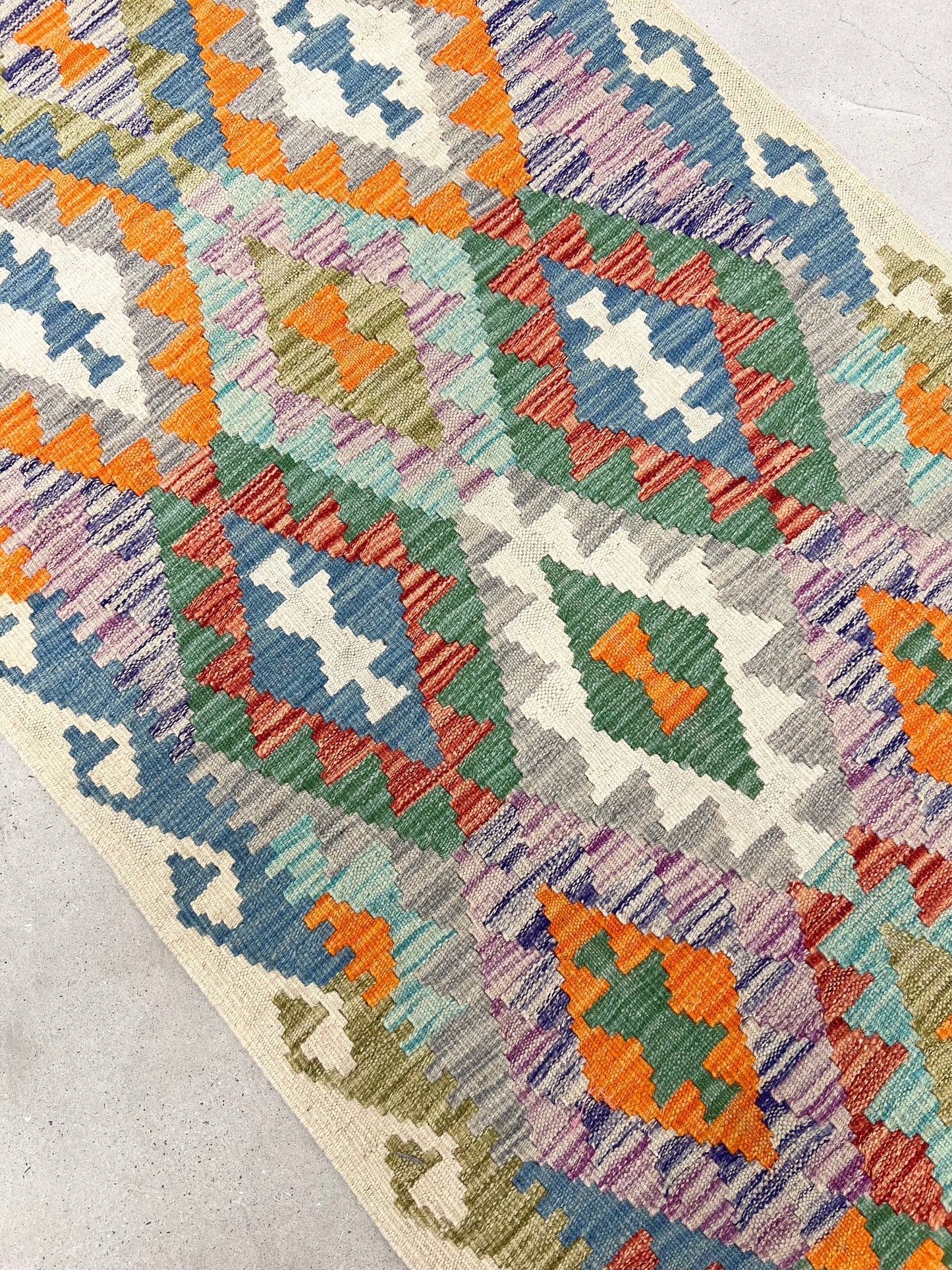 MULTICOLOUR AFGHAN BOHO KILIM RUNNER (80 X 283 cm)