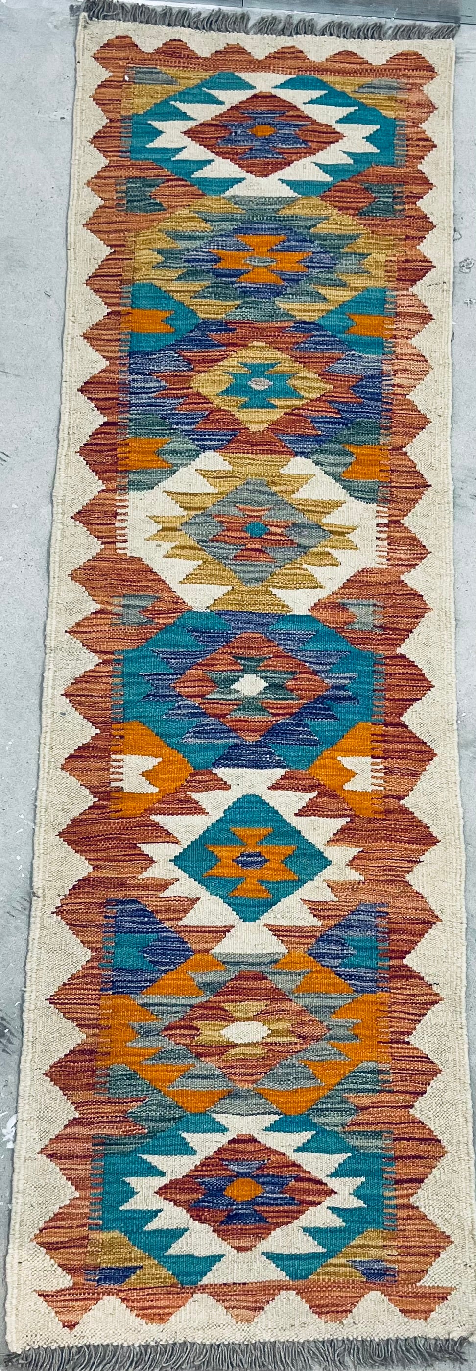 MULTICOLOUR AFGHAN BOHO KILIM RUNNER (65 X 200 cm)