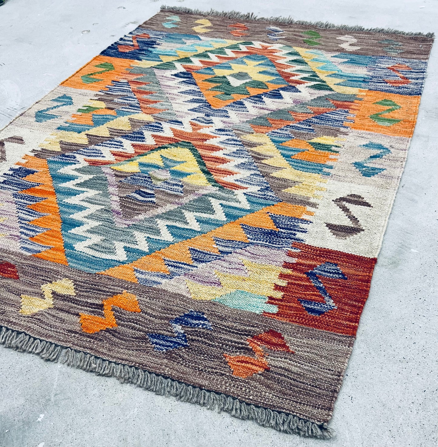 AFGHAN BOHO VEG DYE KILIM PURE-WOOL RUG (100 x 156 cm)