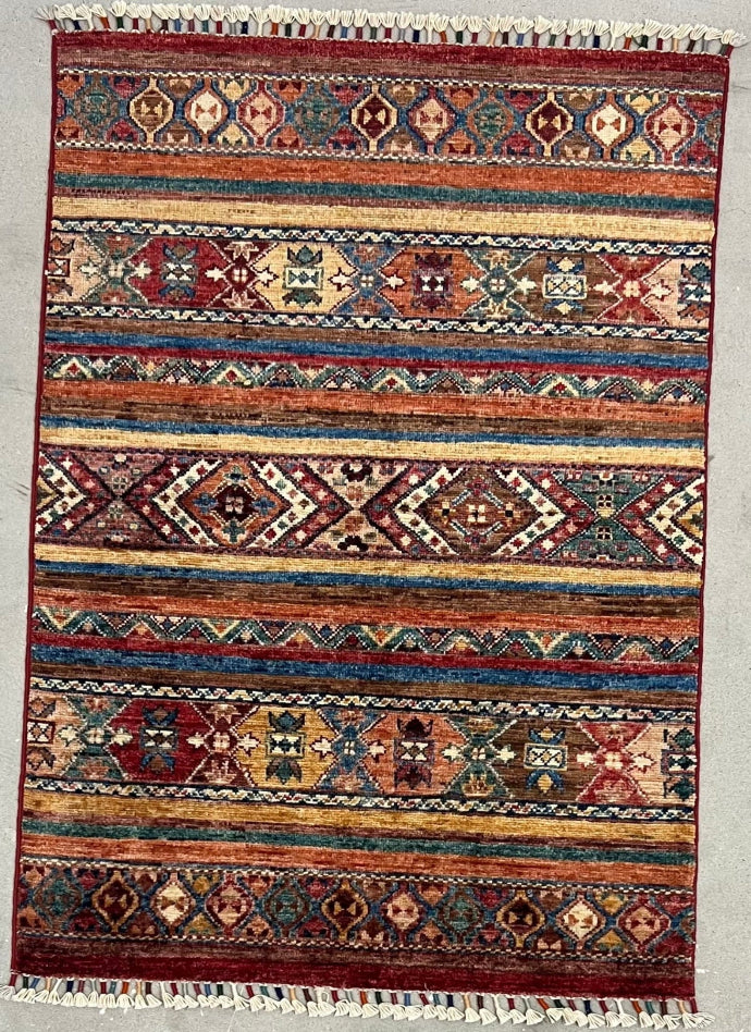 AFGHAN KHURJIN HAND-KNOTTED WOOL MULTICOLOR RUG (78 x 130 cm)