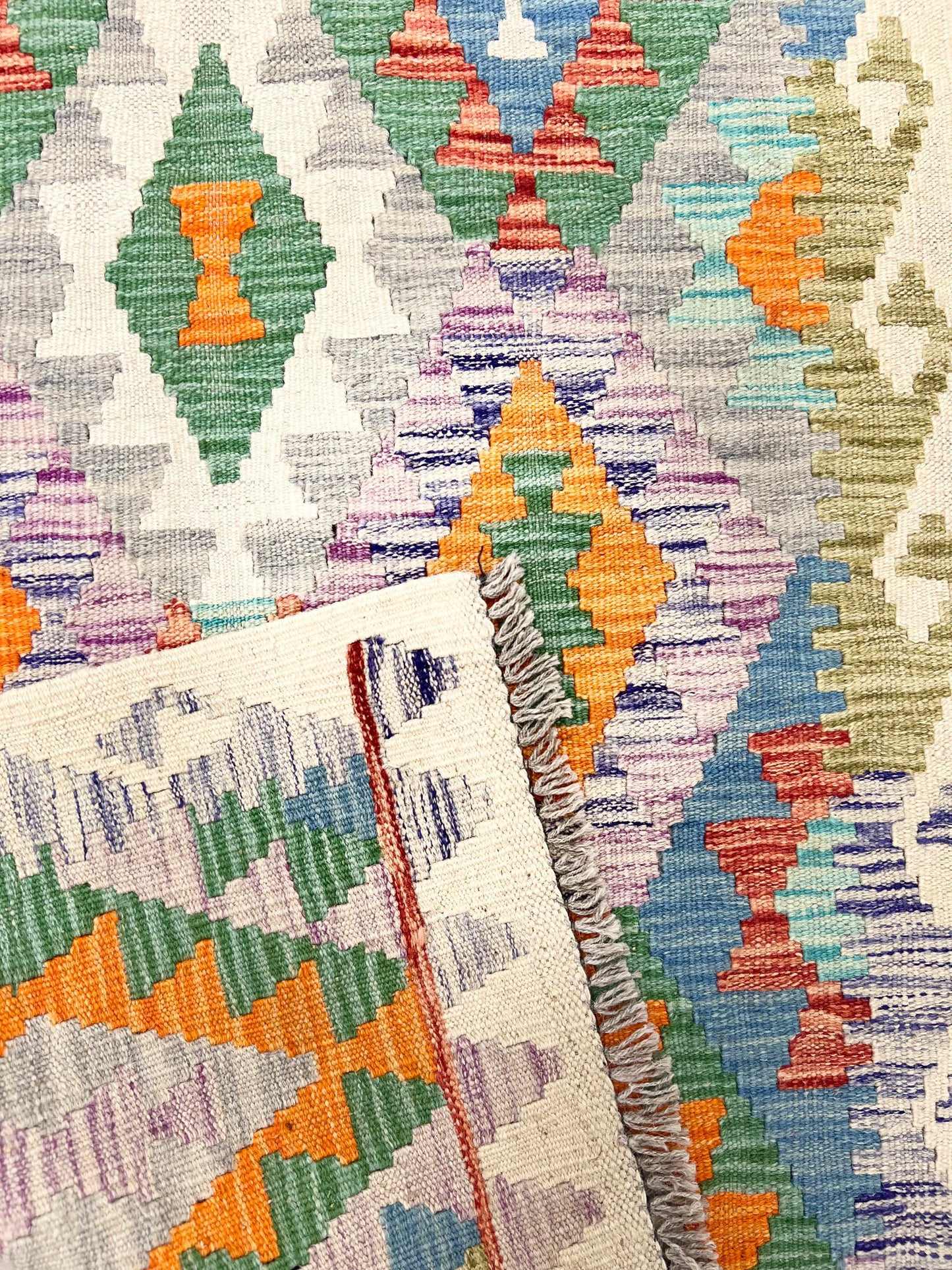 MULTICOLOUR AFGHAN BOHO KILIM RUNNER (80 X 283 cm)