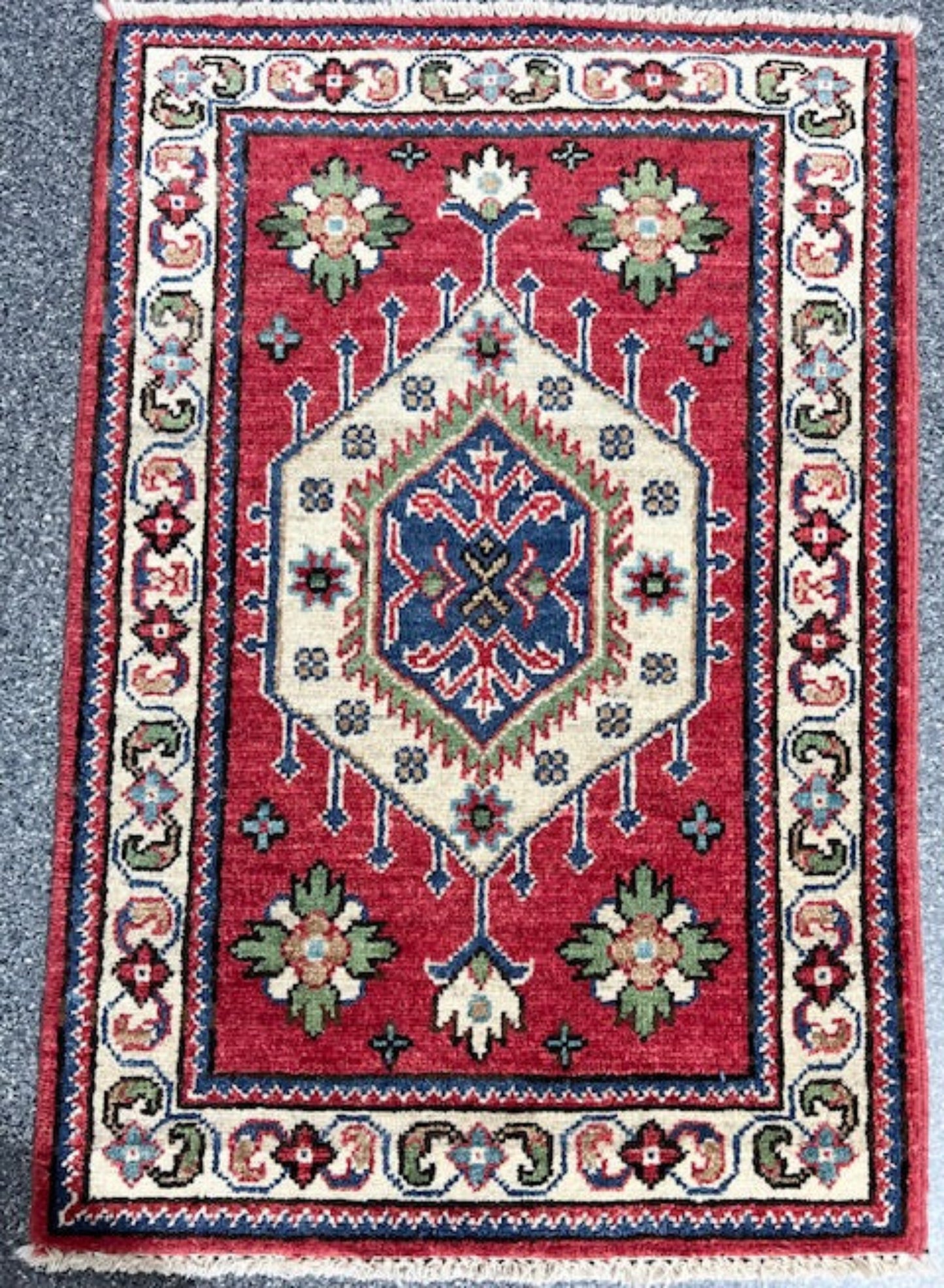 AFGHAN HANDKNOTTED KAZAK RUG (90cm x 60cm)