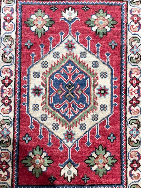 AFGHAN HANDKNOTTED KAZAK RUG (90cm x 60cm)