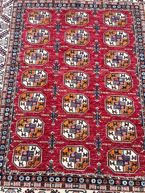 AFGHAN KAZAK HAND-KNOTTED PURE WOOL RUG (103 x 155)