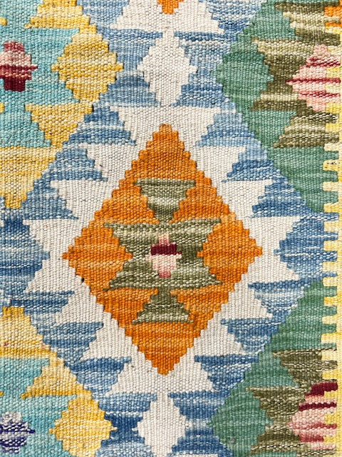 HANDWOVEN BOHO AFGHAN KILIM RUG WITH MULTICOLOR PATTERNS (100 x 151 cm)