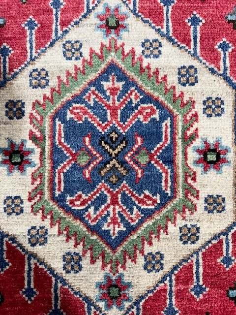 AFGHAN HANDKNOTTED KAZAK RUG (90cm x 60cm)