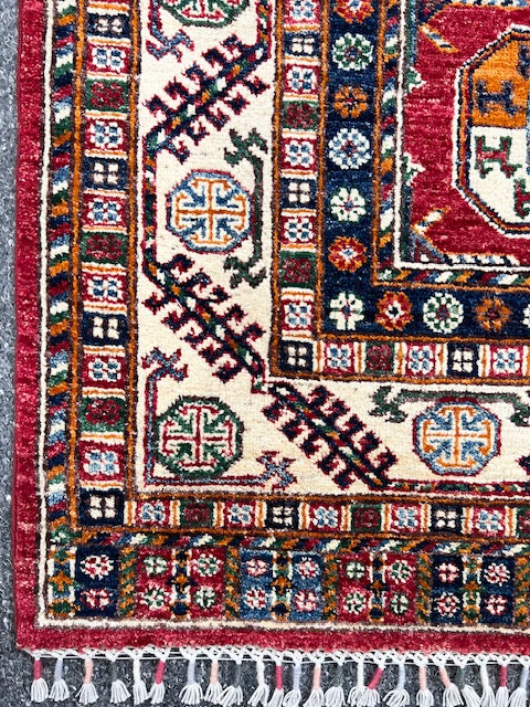 AFGHAN KAZAK HAND-KNOTTED PURE WOOL RUG (103 x 155)