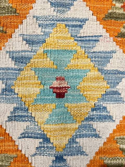 HANDWOVEN BOHO AFGHAN KILIM RUG WITH MULTICOLOR PATTERNS (100 x 151 cm)