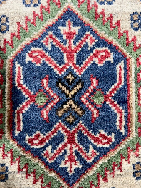 AFGHAN HANDKNOTTED KAZAK RUG (90cm x 60cm)