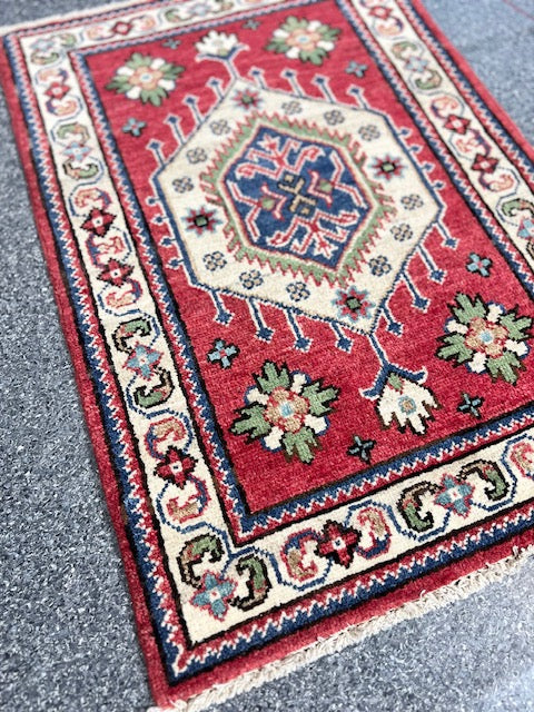 AFGHAN HANDKNOTTED KAZAK RUG (90cm x 60cm)