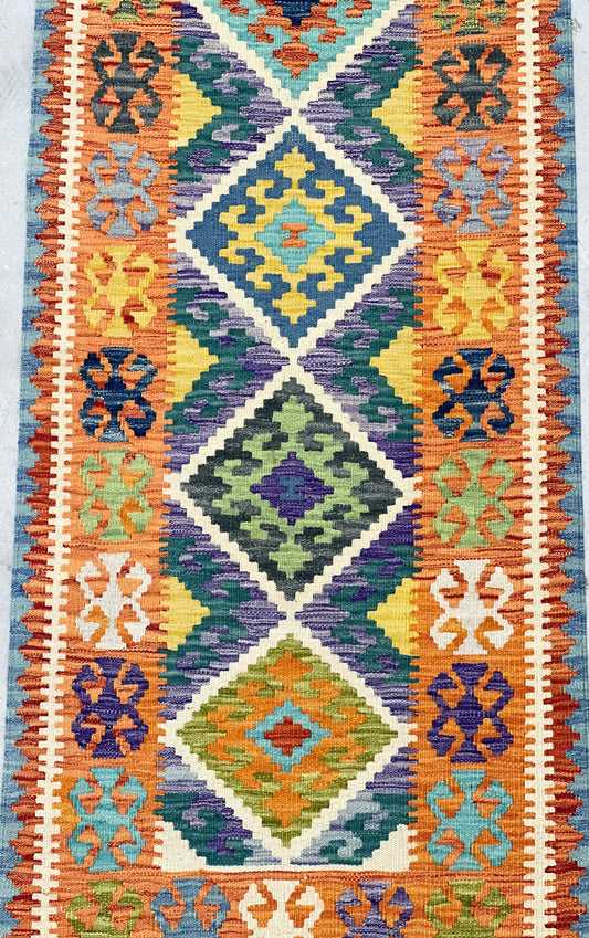 MULTICOLOUR AFGHAN BOHO KILIM RUNNER (78 x 400 cm)