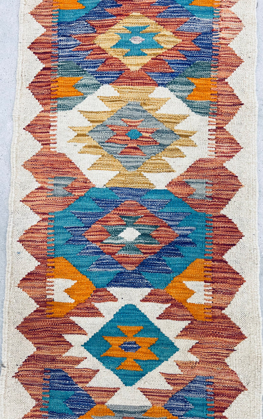 MULTICOLOUR AFGHAN BOHO KILIM RUNNER (65 X 200 cm)