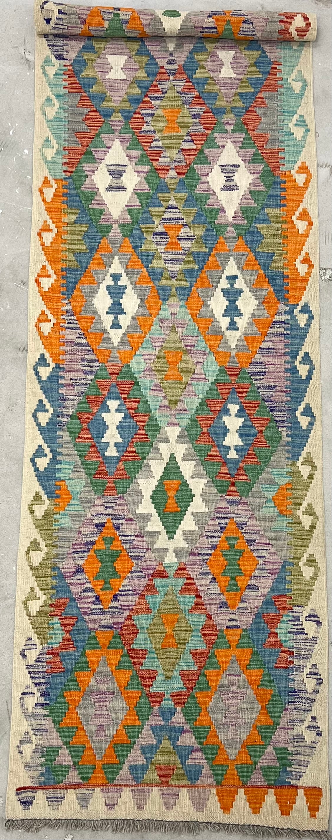 MULTICOLOUR AFGHAN BOHO KILIM RUNNER (80 X 283 cm)